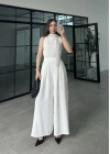Puantiye Fularlı Premium Beyaz Takım