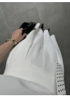 Puantiye Fularlı Premium Beyaz Takım