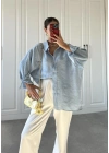 Açık Mavi Oversize Tensel Gömlek