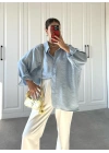 Açık Mavi Oversize Tensel Gömlek