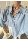 Açık Mavi Oversize Tensel Gömlek