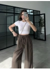 Alen Beli Lastikli Kahve Tensel Pantolon