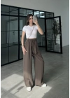 Alen Beli Lastikli Kahve Tensel Pantolon