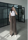 Alen Beli Lastikli Kahve Tensel Pantolon