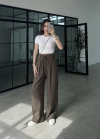 Alen Beli Lastikli Kahve Tensel Pantolon