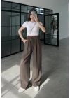Alen Beli Lastikli Kahve Tensel Pantolon