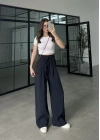 Alen Beli Lastikli Lacivert Tensel Pantolon