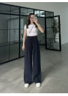 Alen Beli Lastikli Lacivert Tensel Pantolon