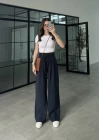 Alen Beli Lastikli Lacivert Tensel Pantolon