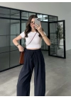 Alen Beli Lastikli Lacivert Tensel Pantolon