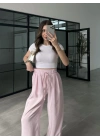 Alen Beli Lastikli Pembe Tensel Pantolon