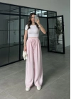Alen Beli Lastikli Pembe Tensel Pantolon