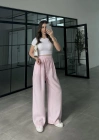 Alen Beli Lastikli Pembe Tensel Pantolon