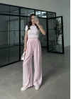 Alen Beli Lastikli Pembe Tensel Pantolon