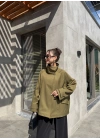 Alessi Dik Yaka Astarlı Yağ Yeşili Trenç