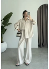 Anna Oversize Keten Bej Palazzo Takım