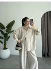Anna Oversize Keten Bej Palazzo Takım