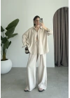 Anna Oversize Keten Bej Palazzo Takım