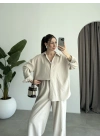 Anna Oversize Keten Bej Palazzo Takım