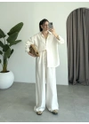 Anna Oversize Keten Ekru Palazzo Takım