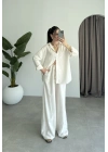Anna Oversize Keten Ekru Palazzo Takım