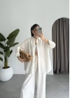 Anna Oversize Keten Ekru Palazzo Takım