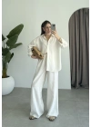 Anna Oversize Keten Ekru Palazzo Takım