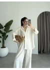Anna Oversize Keten Ekru Palazzo Takım
