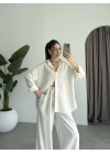 Anna Oversize Keten Ekru Palazzo Takım
