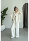 Anna Oversize Keten Ekru Palazzo Takım