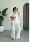 Anna Oversize Keten Ekru Palazzo Takım