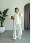 Anna Oversize Keten Ekru Palazzo Takım