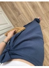 Anvelop Keten Uzun Lacivert Etek