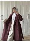 Aria Kuşaklı Astarlı Premium Bordo Trençkot