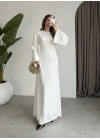Arkadan Bağlamalı Beyaz Saten Elbise