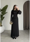 Arkadan Bağlamalı Siyah Saten Elbise
