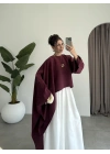 Asimetrik Modal Kumaş Bordo Bluz