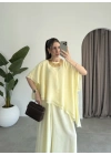Asimetrik Pelerin Katlı Sarı Bluz