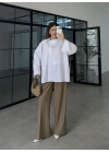 Asimetrik Yaka Oversize Beyaz Gömlek
