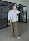 Asimetrik Yaka Oversize Beyaz Gömlek