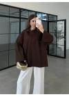 Asimetrik Yaka Oversize Kahve Gömlek