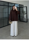 Asimetrik Yaka Oversize Kahve Gömlek