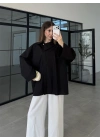 Asimetrik Yaka Oversize Siyah Gömlek