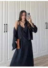 Askılı Siyah İkili Gömlek Elbise