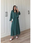Askılı Zümrüt Yeşili İkili Gömlek Elbise
