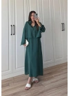 Askılı Zümrüt Yeşili İkili Gömlek Elbise