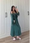 Askılı Zümrüt Yeşili İkili Gömlek Elbise