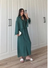 Askılı Zümrüt Yeşili İkili Gömlek Elbise