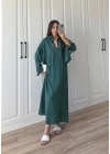 Askılı Zümrüt Yeşili İkili Gömlek Elbise