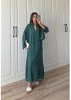 Askılı Zümrüt Yeşili İkili Gömlek Elbise